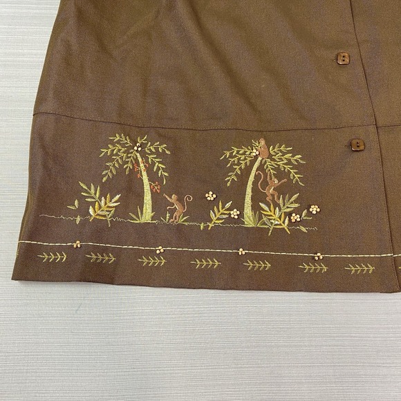 Alfred Dunner Button Up Blouse Women's 22W Brown Monkeys Palms Short Sleeve NWT - Picture 2 of 12